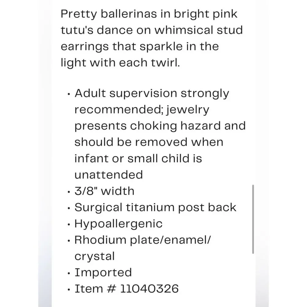 Kids' Ballerina Pink Stud Earrings